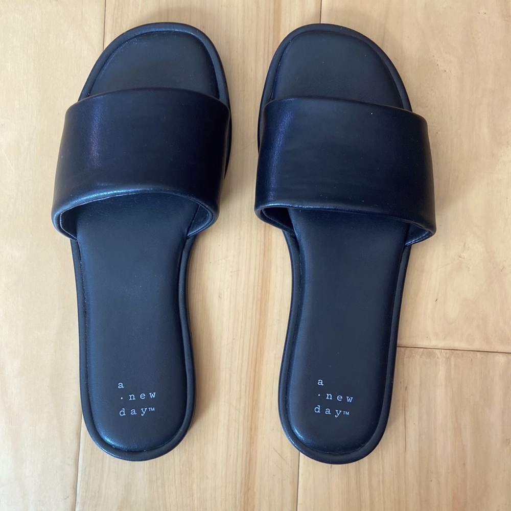 Women’s Lulu Slide Sandals - A New Day - Black Size 6